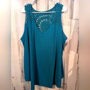 Textured Jersey V-Neck Crochet Swing Tank Size 1 (14-16) Blue
